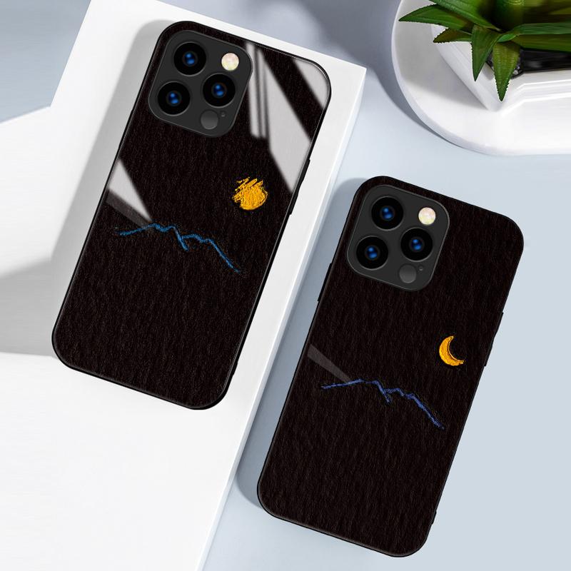 Gehärtetes Glasgehäuse mit Mondnacht-Berg-Print, weiche TPU-Schutzhülle für Xiaomi Redmi