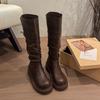 Pleated Pile Boots Two Wear Brown Tall Boots Children's 2025 New Autumn Thick-soled Knight Boots