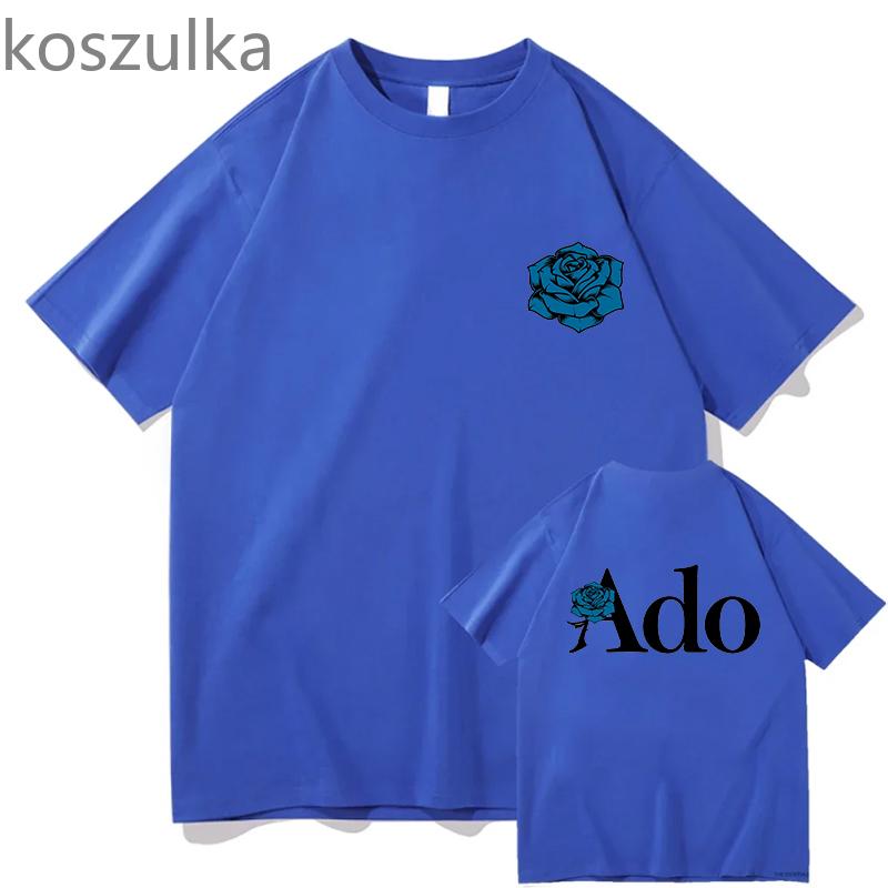 Ado Blue Rose T-shirts Wish World Tour Merch Tee Women Unisex Fashion Casual Harajuku Short Sleeve Kpop Goth Vintage Pure Clothes