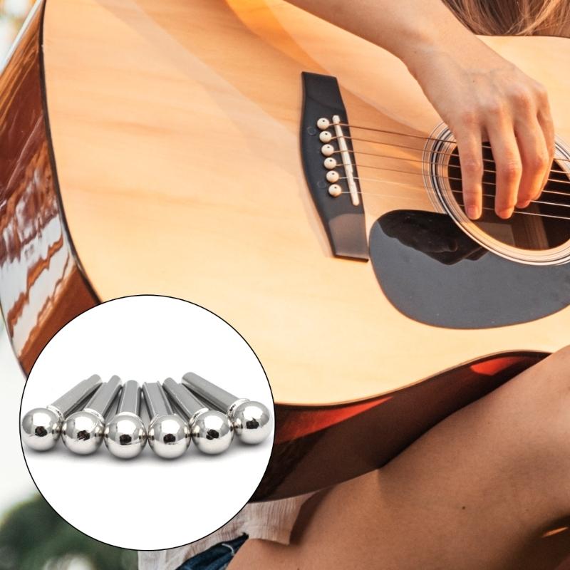 6Pcs/set Guitar String Peg Nail Metal Acoustic Guitar Bridge Pins Pegs Folk Guitar Bridge End Pins Replacement Parts