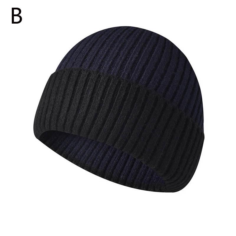Men's and Women's Knitting Hats Warm Wool Hats Curled Brim Hats Outdoor Round Top Pullover Hats