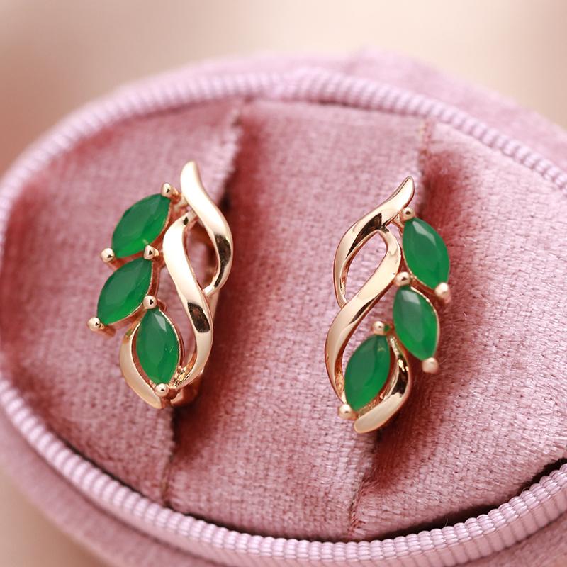 New Leaf Earrings for Women Luxury Golden Color Marquise Cut Green Zircon Cute Vintage Drop Earrings Jewelry