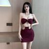Women's Sexy Lingerie New Sexy Hanging Neck Metal Ring Sexy Backless Hollowed Out Strapless Ultra Short Hip Skirt