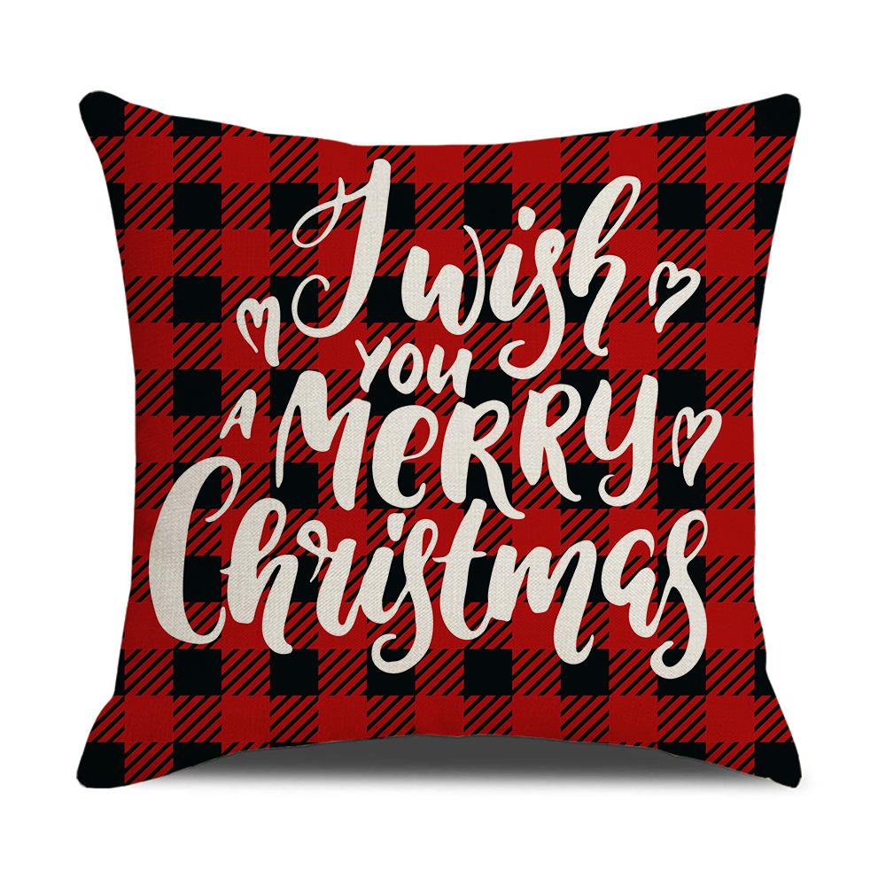 Christmas Pillow Cover Cartoon Plaid Print Cushion Cover Office Sofa Pillow Cover Home