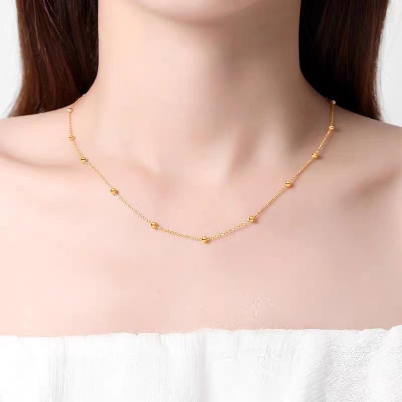 Fashion Simple Beads Chain Necklace Bracelet for Women Girls Gold Color Trendy Stainless Steel Jewelry Sets