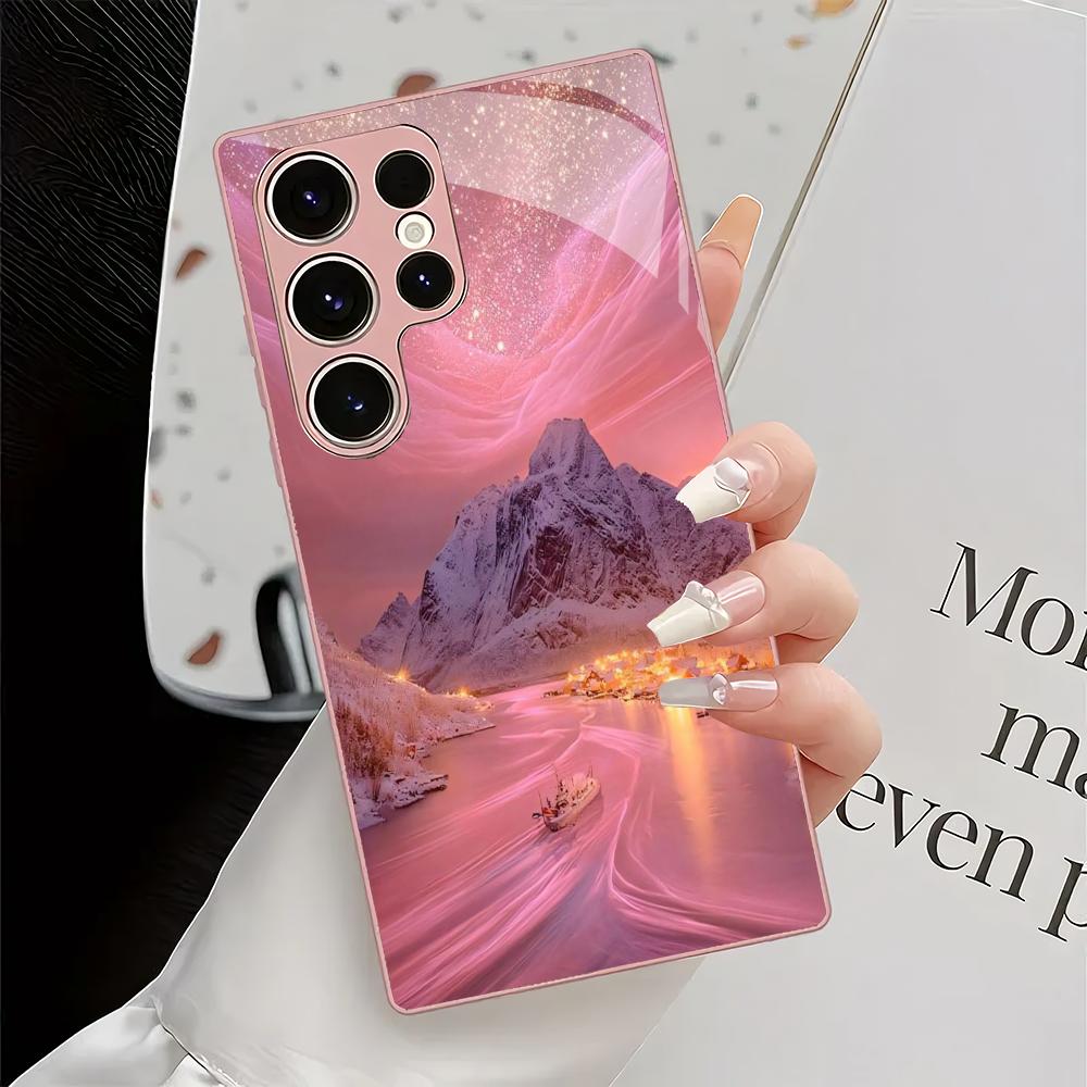 Pink Series Design Glass Phone Case Suitable for Samsung Galaxy S26 S25 S24 S23 S22 S20 FE/Ultra/Plus Shockproof Back Cover