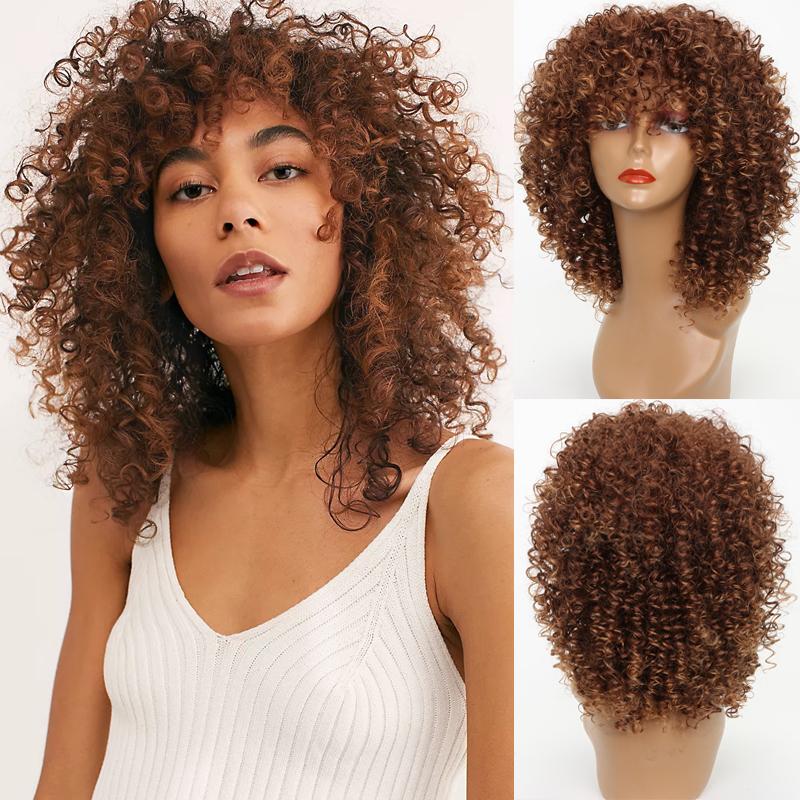 MERISIHAIR Perruque africaine bouclée rouge vin, perruque synthétique en Fiber de haute température marron or noir pour femmes