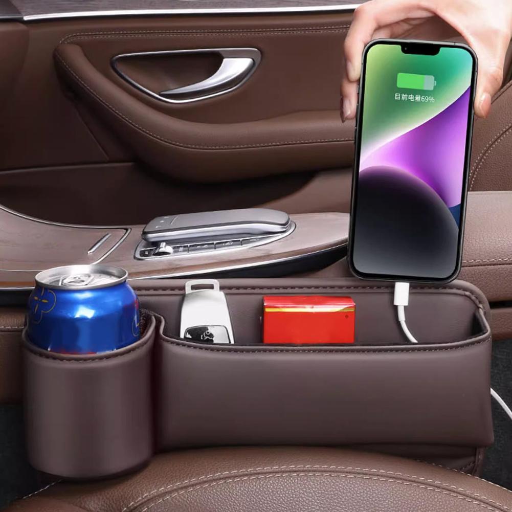 Car Interior Storage Pocket Leather Seats Crevice Filler Storage Bag Car Seat Side Drink Phone Holder Auto Interior Accessories