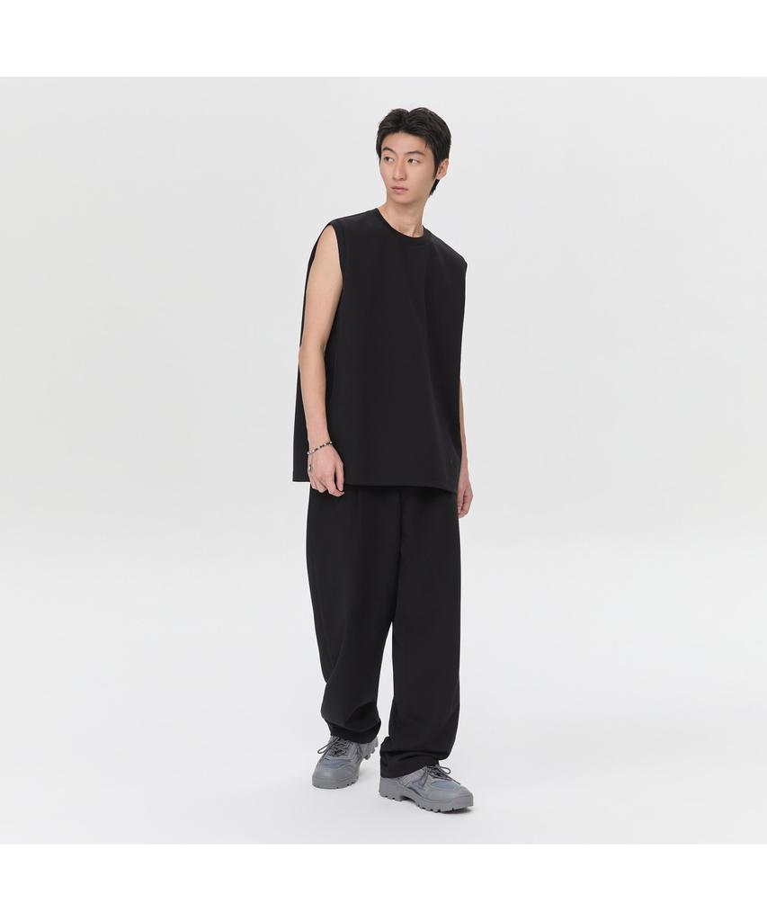 Keoseuuteommellou Black Woven Sleeveless T-Shirt Cwtam26611Bkx