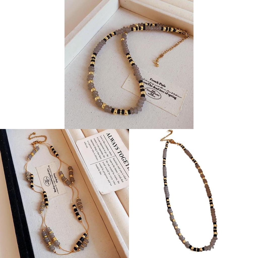 Geometric Agate Beaded Necklace With Electroplated Finish For Elegant Women
