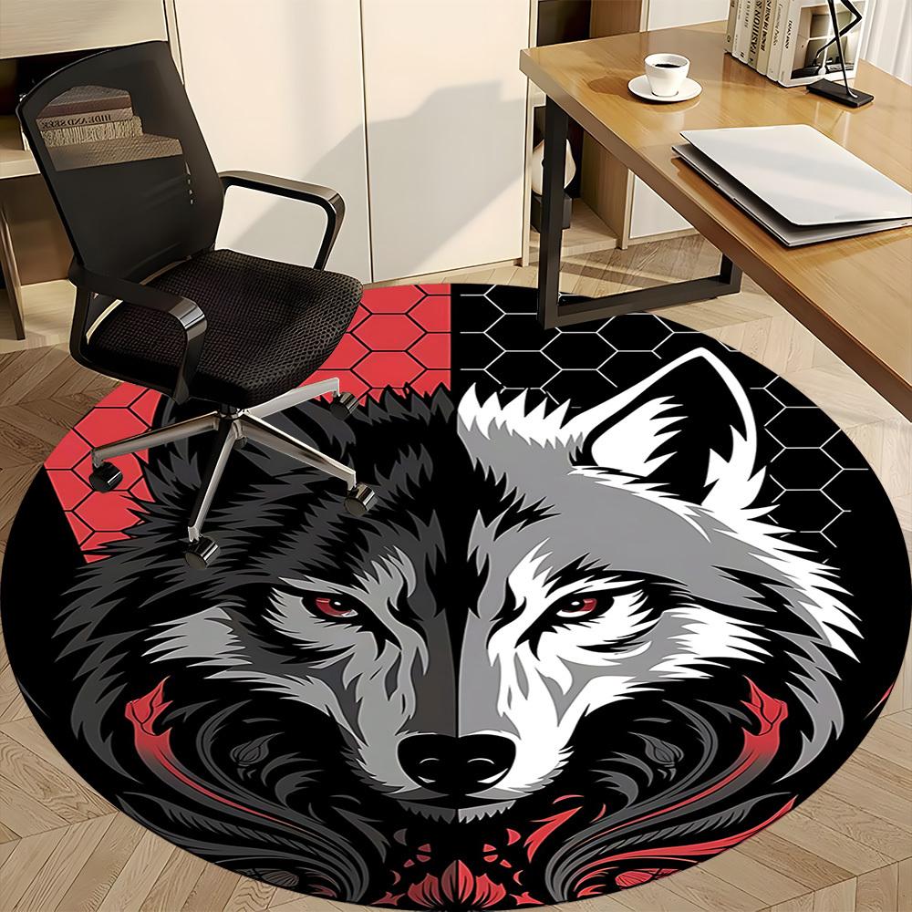 1 Stück Wolfsrudel Büro Runder Teppich, Unter Bürostühlen Schlafzimmer Wohnzimmer Heimdekoration, Raumdeko
