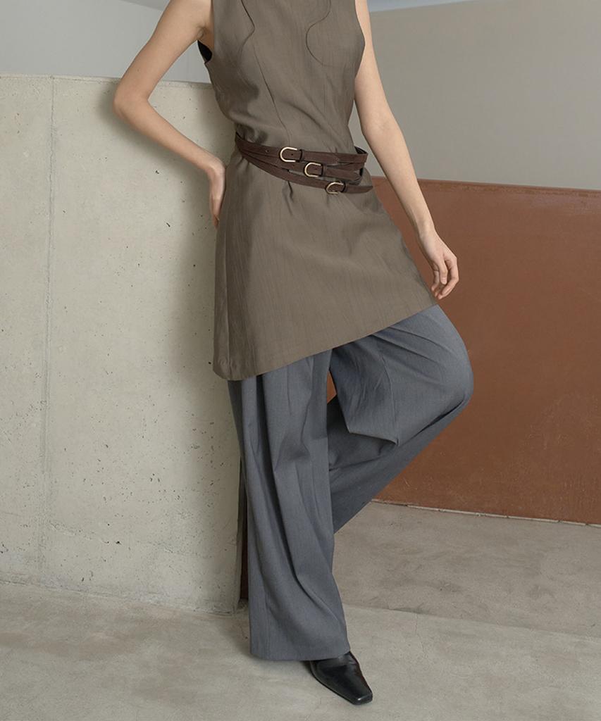 Deoenel Pin Wide Slacks - [Charcoal]