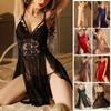 Sexy Mesh Deep V Lace Pajama Set Side Slit Cami Nightgown Two-Piece Loungewear 311 Complete Flirty Sleepwear Set with Alluring Side Slit Design