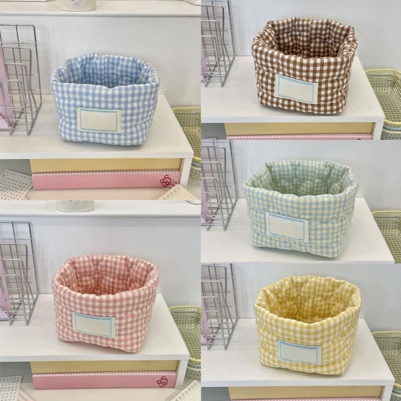 Checkered Pattern Storage Bin Multipurpose Cloth Organizers For Cosmetics Office Supplies Household Items Easy To Clean