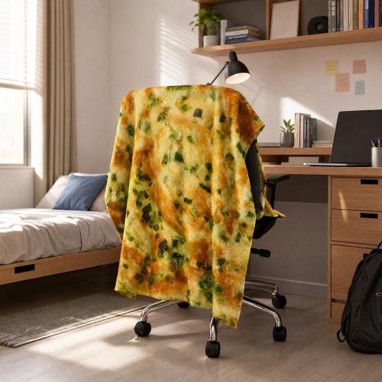 Rolig Flanellfilt med Pannkaksmönster, Kreativ Realistisk Pannkaka Mönstrad Sovfilt, Mjuk Mysig Pläd för Soffa Couch Kontor Sovsal