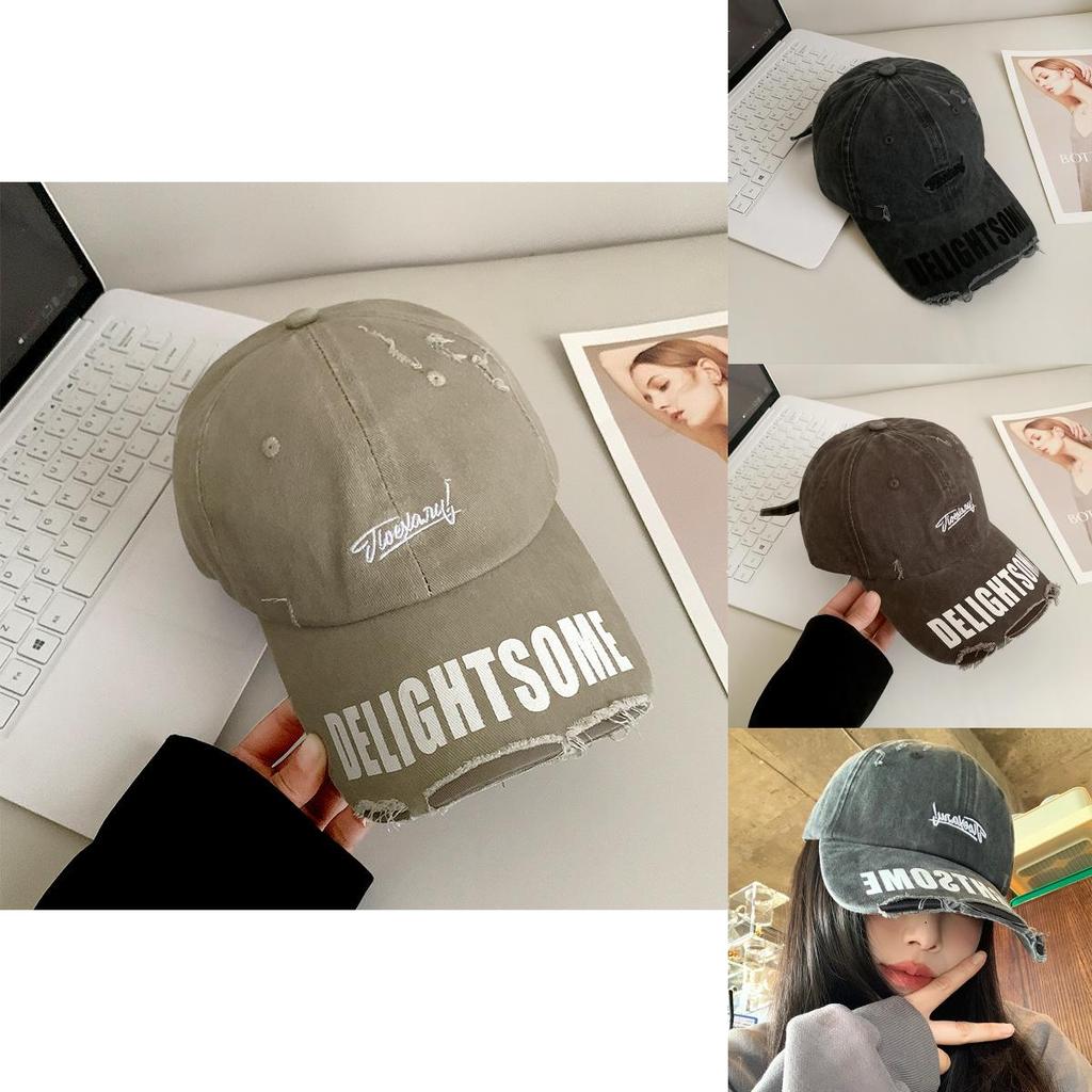 Retro Black Wide Brim Baseball Cap Unisex Distressed Duckbill Hat Fashionable Streetwear Essential