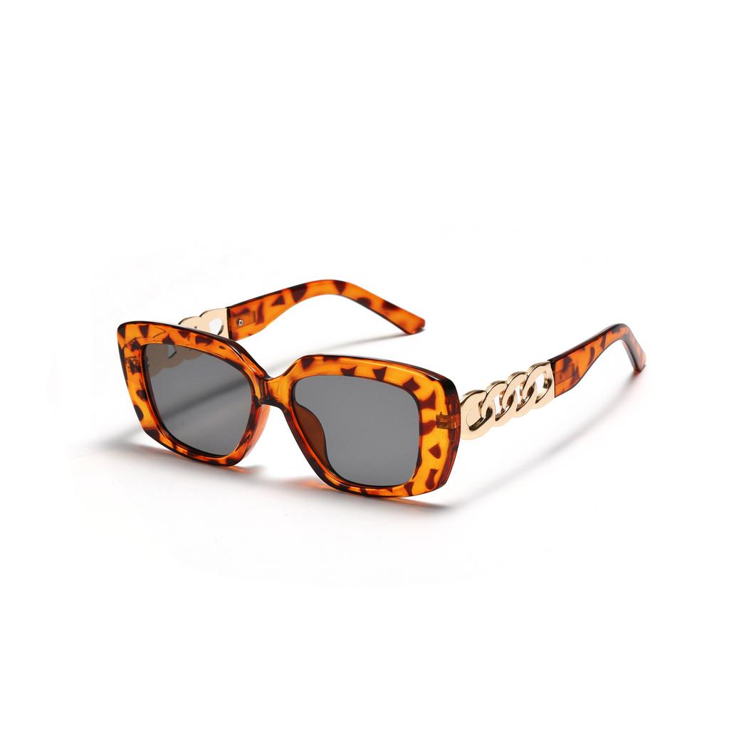 Square Glasses Popular Versatile Semi-Metallic Sunglasses Women'S Retro Chain Wide Legs Sunglasses Men
