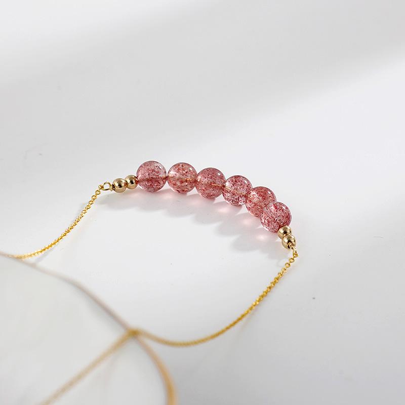 Natural Strawberry Crystal Necklace for Women, Creative Design for Students and Internet Celebrities, Collarbone Chain for Girls S9Simple Silver