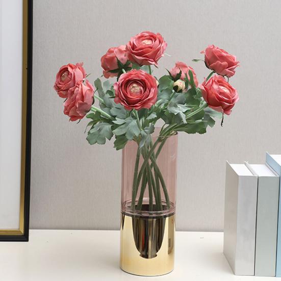 Simulated Lulian Flower Faux Silk Ranunculus Bouquet with 1 Bloom And 1 Bud for Wedding Home Photography Decoration Floral