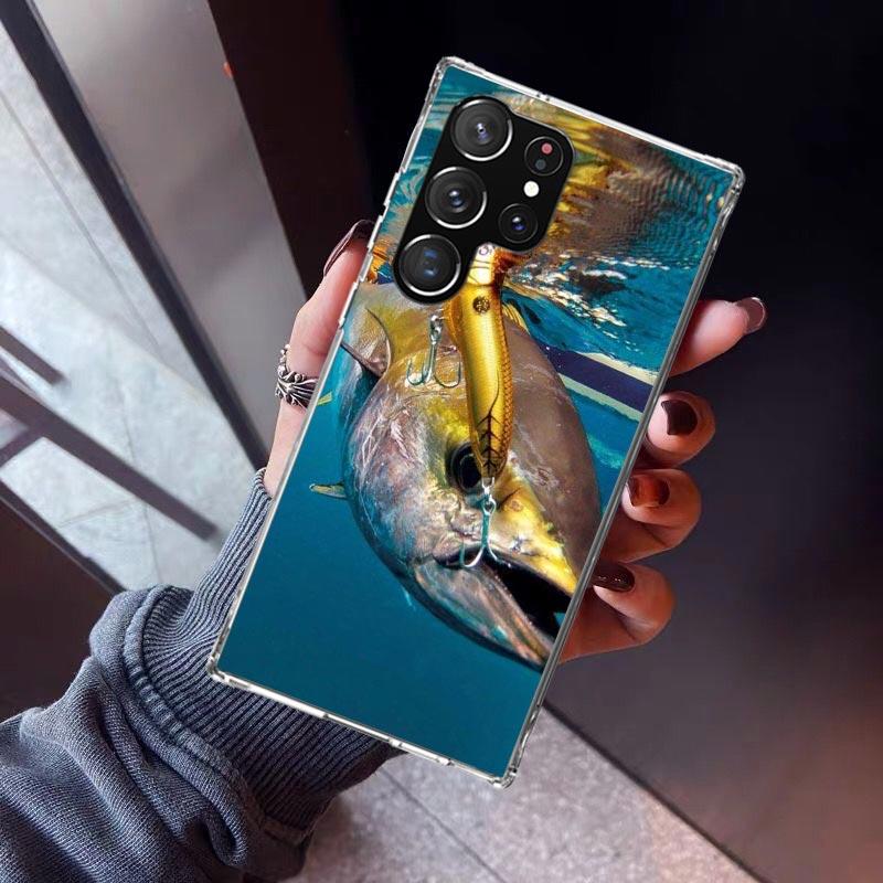 Handyhülle mit Karpfenangelhaken für Samsung Galaxy S26 S25 Edge S24 S23 Ultra S22 Plus S21 S20 FE, weiche TPU-Rückseite