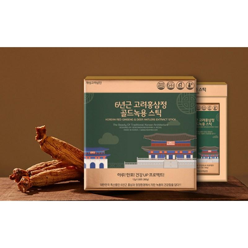 Kaesong Koryo Ginseng 6-year-old Korean Red Ginseng Extract Gold Deer Antler Stick Set, 360g, 1 Box