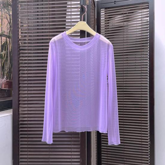 Women UV Protection Tops Round Neck Long Sleeve Loose Fit Quick Dry Beach Wear See-through Thin Blouse