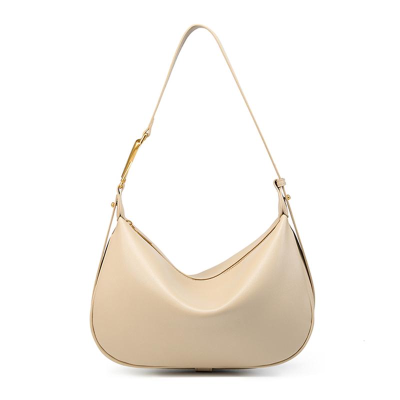 Genuine Cowhide Leather Half Moon Shoulder Bag Luxury Designer Underarm Crossbody Handbag for Women