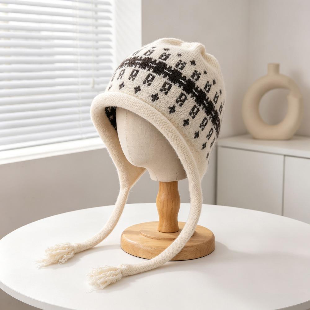 Tassel Tie Tassel Beanie Warm Knit Women Beanie New Knit Cap Autumn Winter Daily Wear