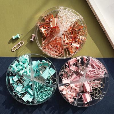 Binder Clips Paper Clips Push Pin Set Rose Gold Push Pins Cute Stationery for Office Accessories School Supplies