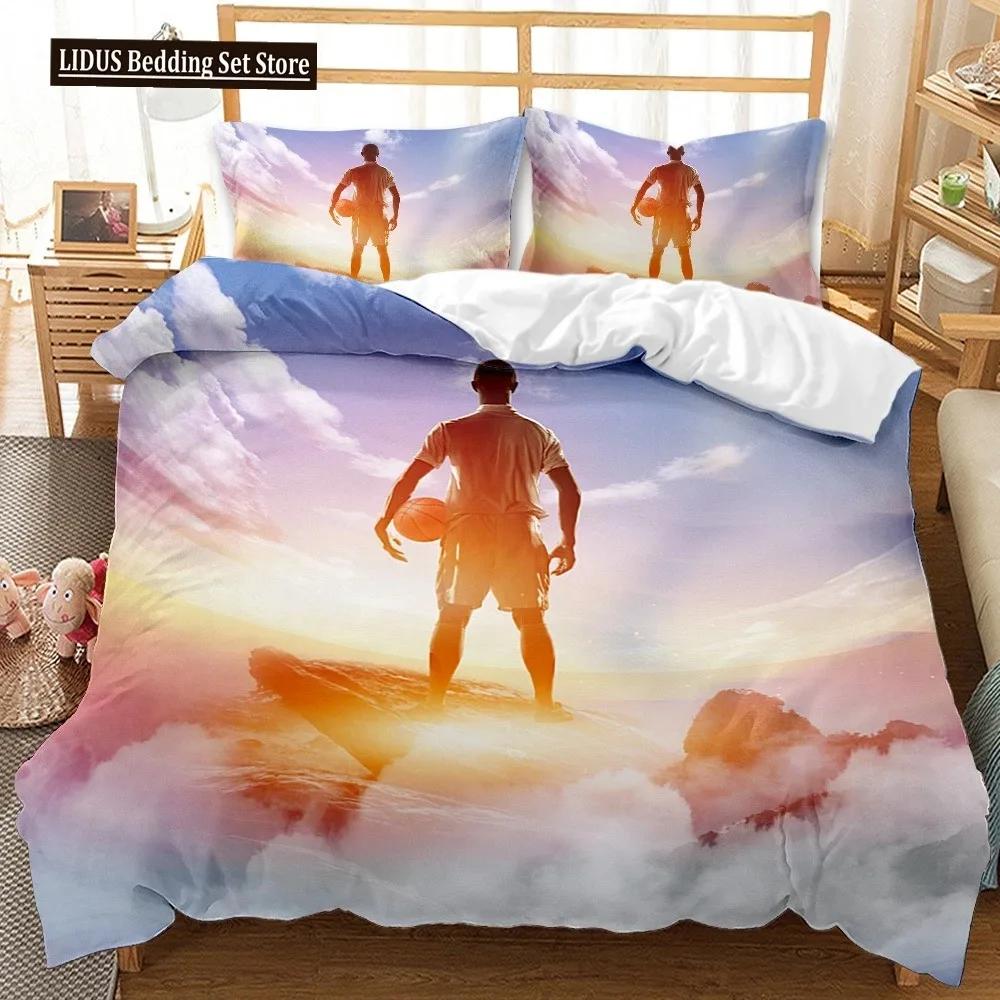 Basketball Duvet Cover Set 3D Print Cool Bright Fire Basketball Sport Comforter Cover For Kids Boy Girl Polyester Bedding Set