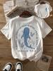 2025 Summer Round-neck Beach Whale Shark Print Men's 100% Pure Cotton T-shirt Short-sleeved Casual Loose Top