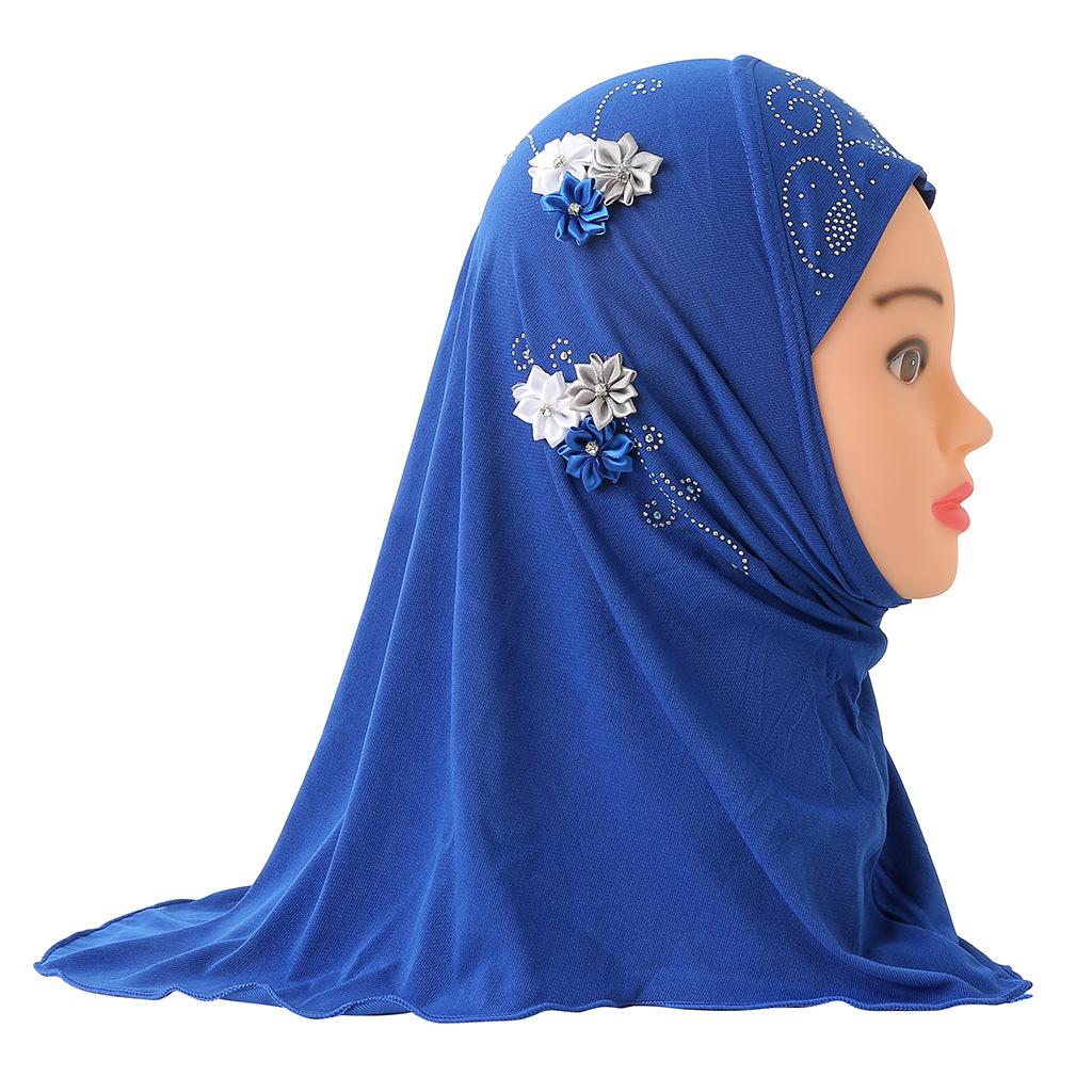 Fit 2-5 Years Old Small Girl Cute Hijab Cap with Flower Beautiful Muslim Scarf Islamic Headscarf Hat Amira Pull On Headwrap