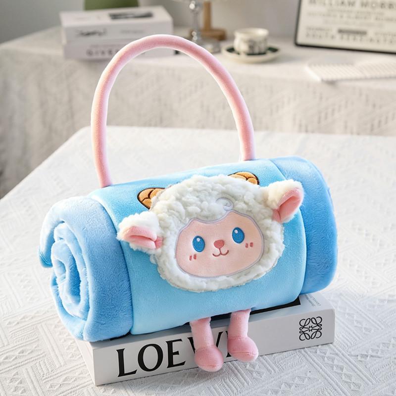 Cartoon Sheep Cat Dog Animals Nap Blanket With Plush Cover For Office Rest And Dorm Use