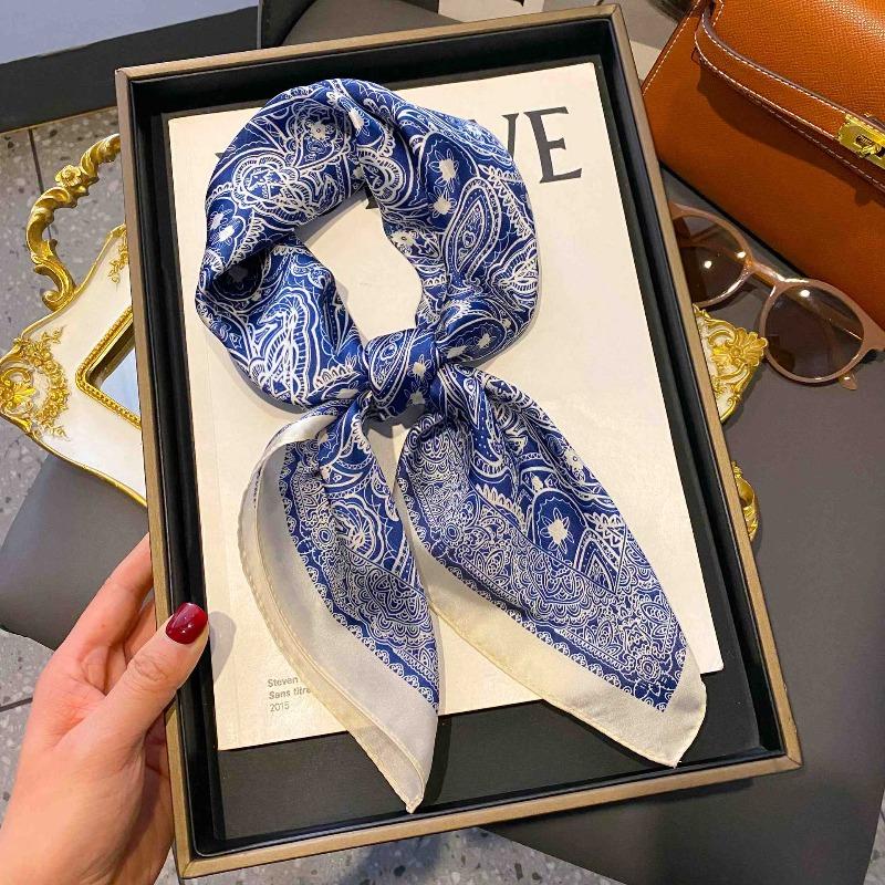 New Striped Silk Scarf Simulation Silk Small Square Scarf Simple Fashion Professional Scarf Silk Scarf Square Scarf High-end Matching
