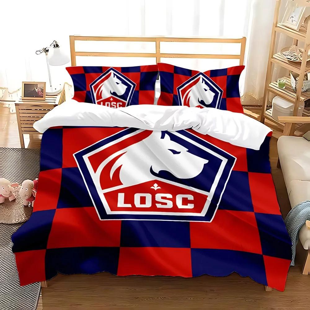 Fußball LOGO Bettbezug Kissenbezug Lille OSC Bettwäsche Set Erwachsener Junge Mädchen Schlafzimmer Dekoration Kinder Einzel Doppel Große Größe
