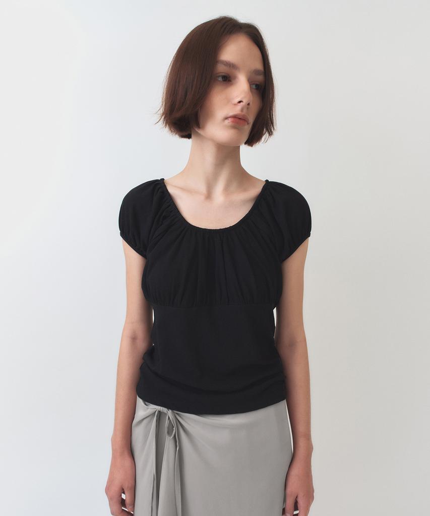 Simeteuligpeosenteu Shirring Cap Sleeve Top / Black