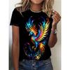 Colorful Phoenix Print T-shirt, Casual Crew Neck Short Sleeve Top For Spring & Summer, Women's Clothing