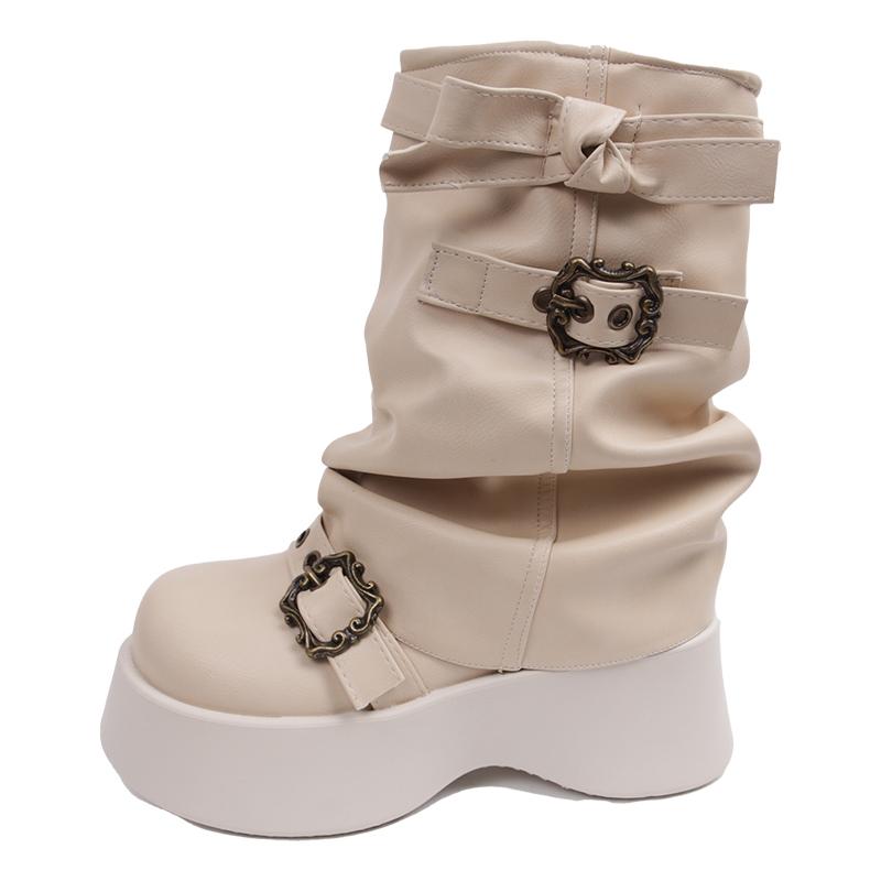 Fashion Wedges Platform Chelsea Boots Women Mid Calf Shoes Winter 2024 Designer New Fashion Goth Motorcycles Boots Casual Ankle Boots