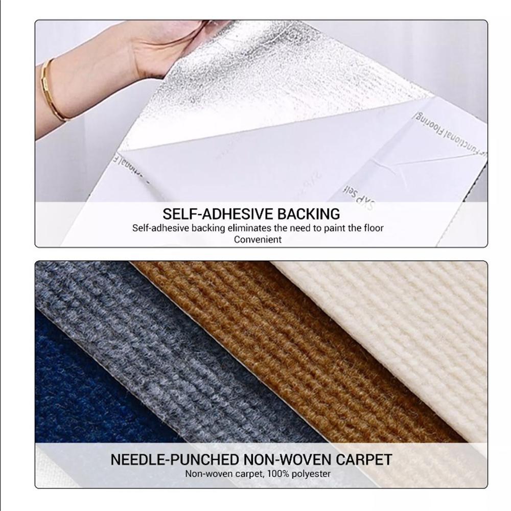 10 pièces Autocollant de Carrelage de Sol de Moquette Auto-Adhésif Carreaux de Moquette Carrés Tapis Peel and Stick Tapis DIY Revêtement de Sol Pour Cuisine Décoration Intérieure Tapis