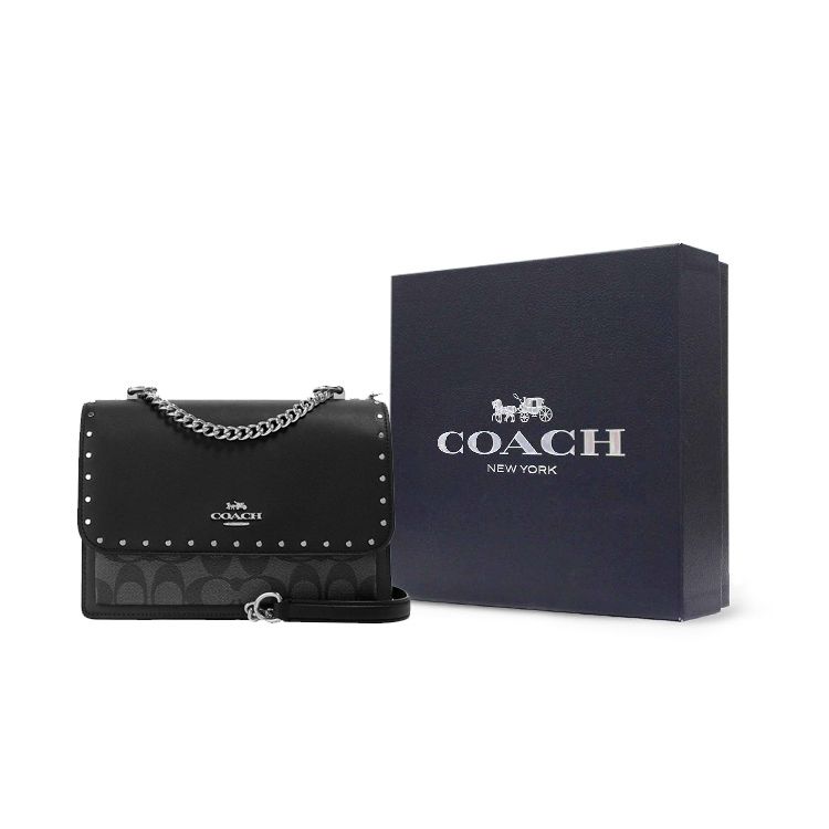 Coach Klare 22 Metal Chain Coated Canvas And Leather Crossbody Bag Small Women Bags Gray Black 90400-SVS3L