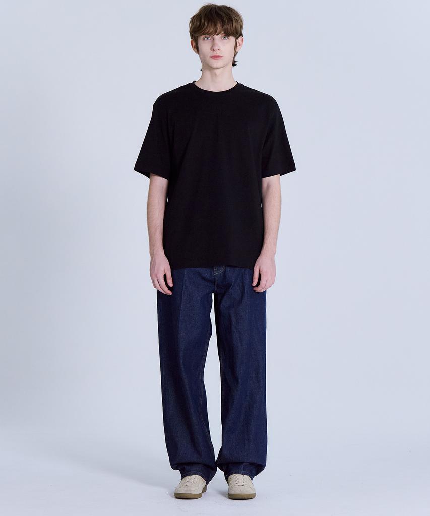 BASIC HOUSE Uni Relaxed Fit Round Neck Short Sleeve T-Shirt Black Lats0105 (A Type)