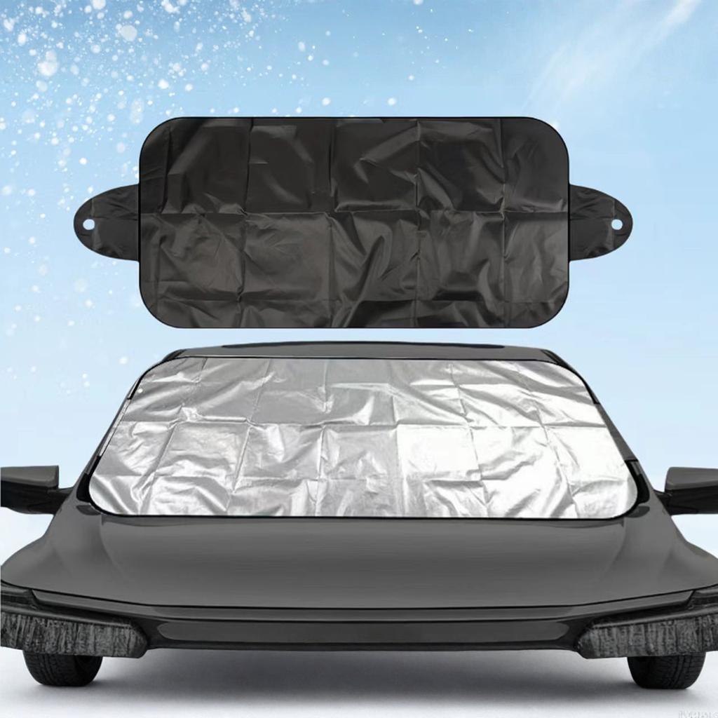 Car Windshield Snow Cover Thickened Silver Coated Fabric Snow Shield Frost Protection Front Windshield Cover with Side Flaps for Vehicles