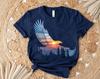 Vintage Sunset Eagle Trendy Forest Landscape Wildlife Graphic Cotton Unisex Tee