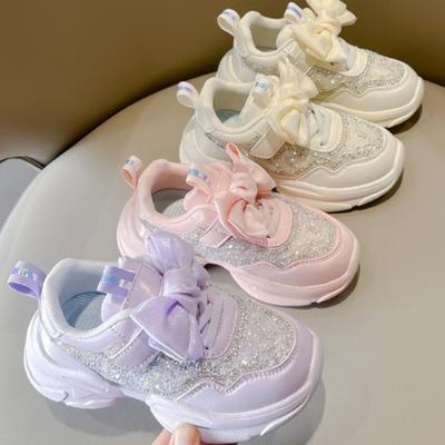 Spring Sneakers New Fashion Comfort Girl Shoes Soft Sole Niche Kid Shoe Design Sweet Glitter Casual Shoe Middle-aged Child 2025