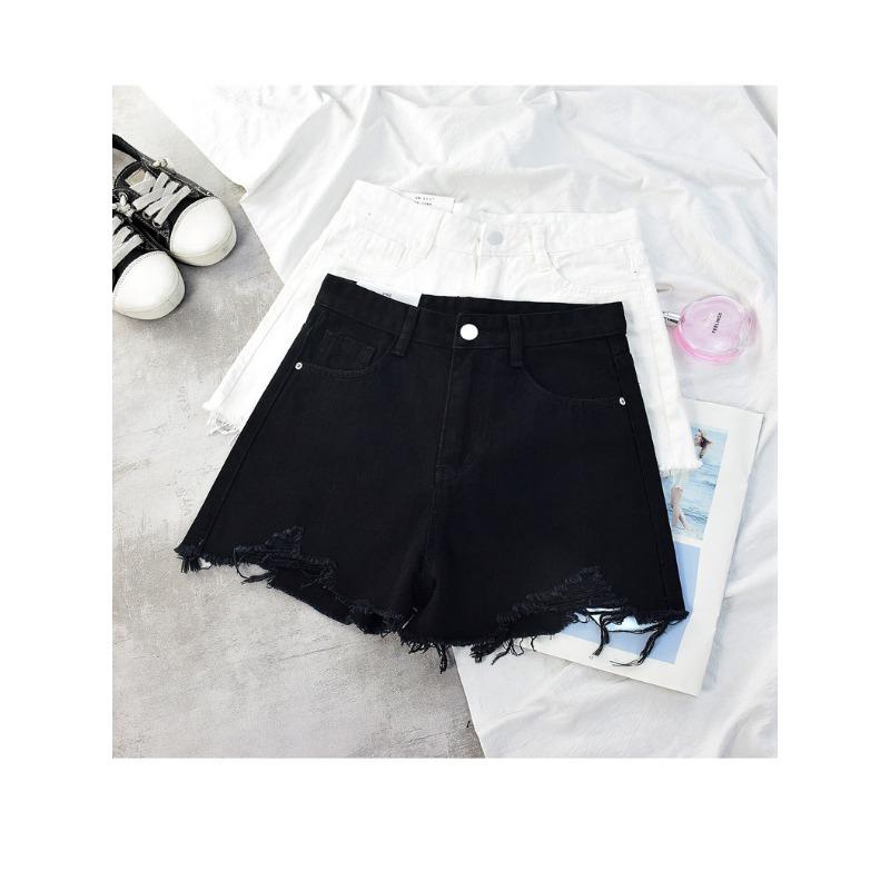 Denim Shorts Women's New Summer Thin Rough Edge Holes High Waisted A-line Hot Pants
