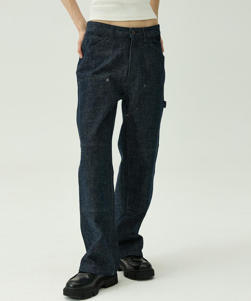 MAGOODGAN Farburn 7548 Double Knee Carpenter Wide Fit Navy Stitch Non-Fade Denim Pants