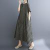Short Sleeve Plus Size Cotton Vintage Plaid New In Dresses for Women Casual Loose Long Summer Dress