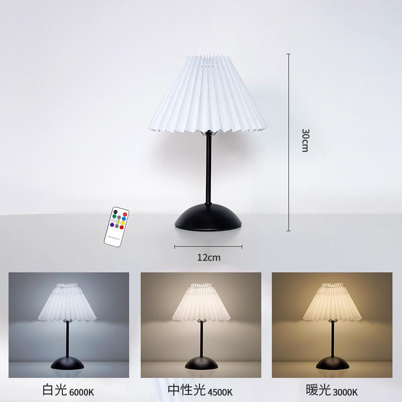 Nordic Bedroom Bedside Desk Lamp Home Fabric Lampshade Dining Bar Table Lamps USB Pleated Atmosphere Light Indoor Decoration