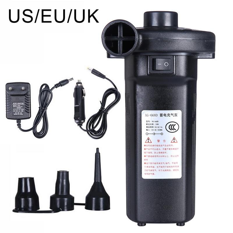 Elektrisk luftpump uppblåsare 12V 220V batteri Uppladdningsbar luftkompressor Bärbar för PVC Båtmadrass Uppblåsbar Pool Raft Bed