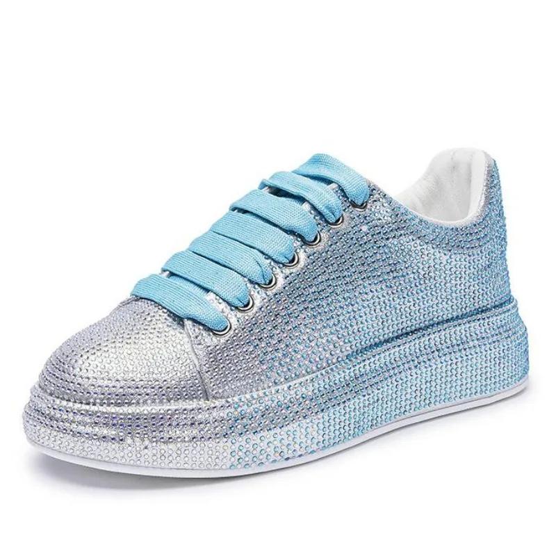 2025 Höst Läder Damskor Ny Stil Mode Rosa Plattformsdojor Ins Plattforms Sneakers Trend Glans Strass Skor